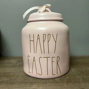 Rae Dunn Happy Easter Pink Ceramic Cookie Jar Easter Decor NWT